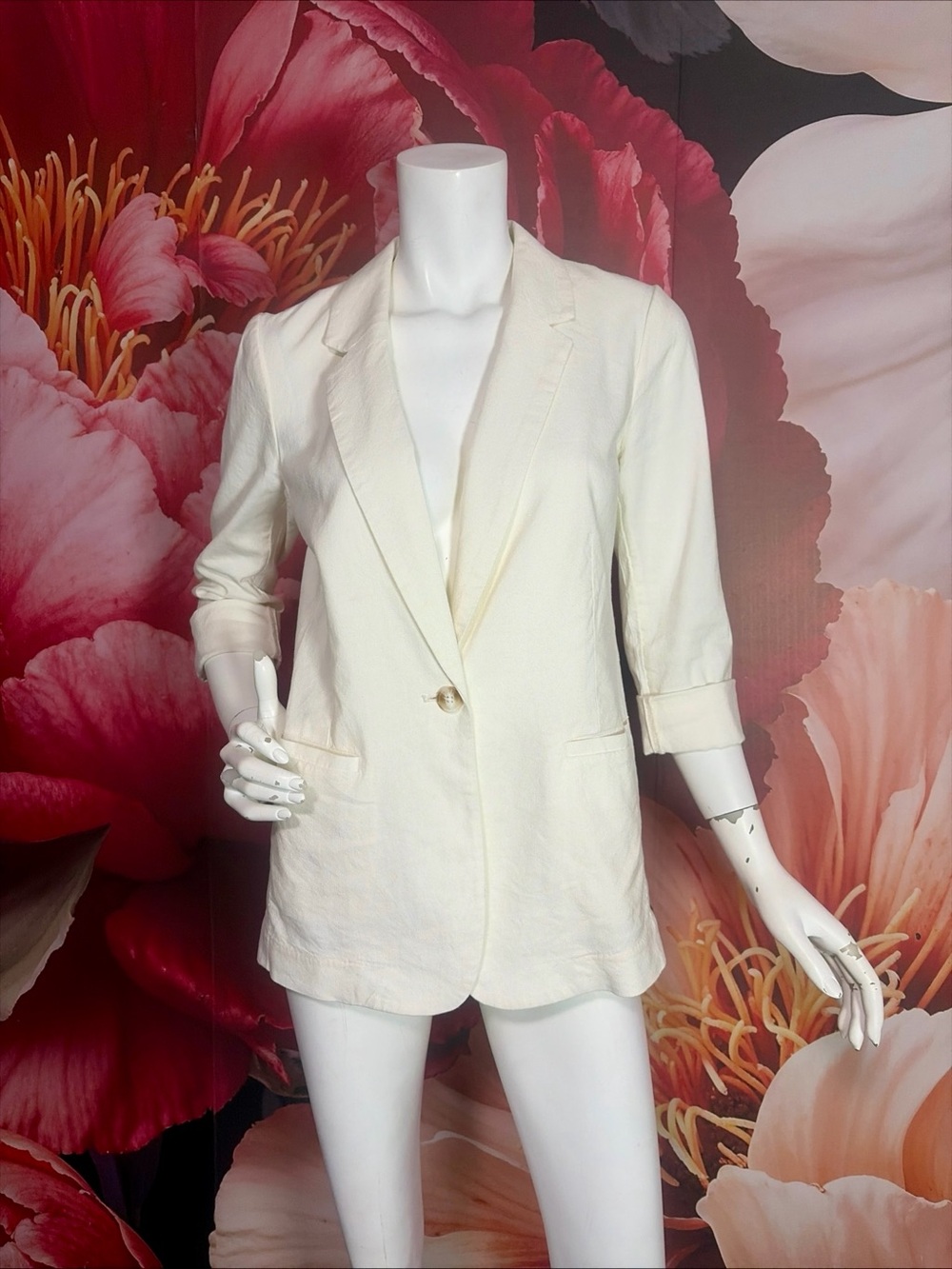 LC Lauren Conrad White Linen Blend Blazer Women’s Size S One Button Workwear